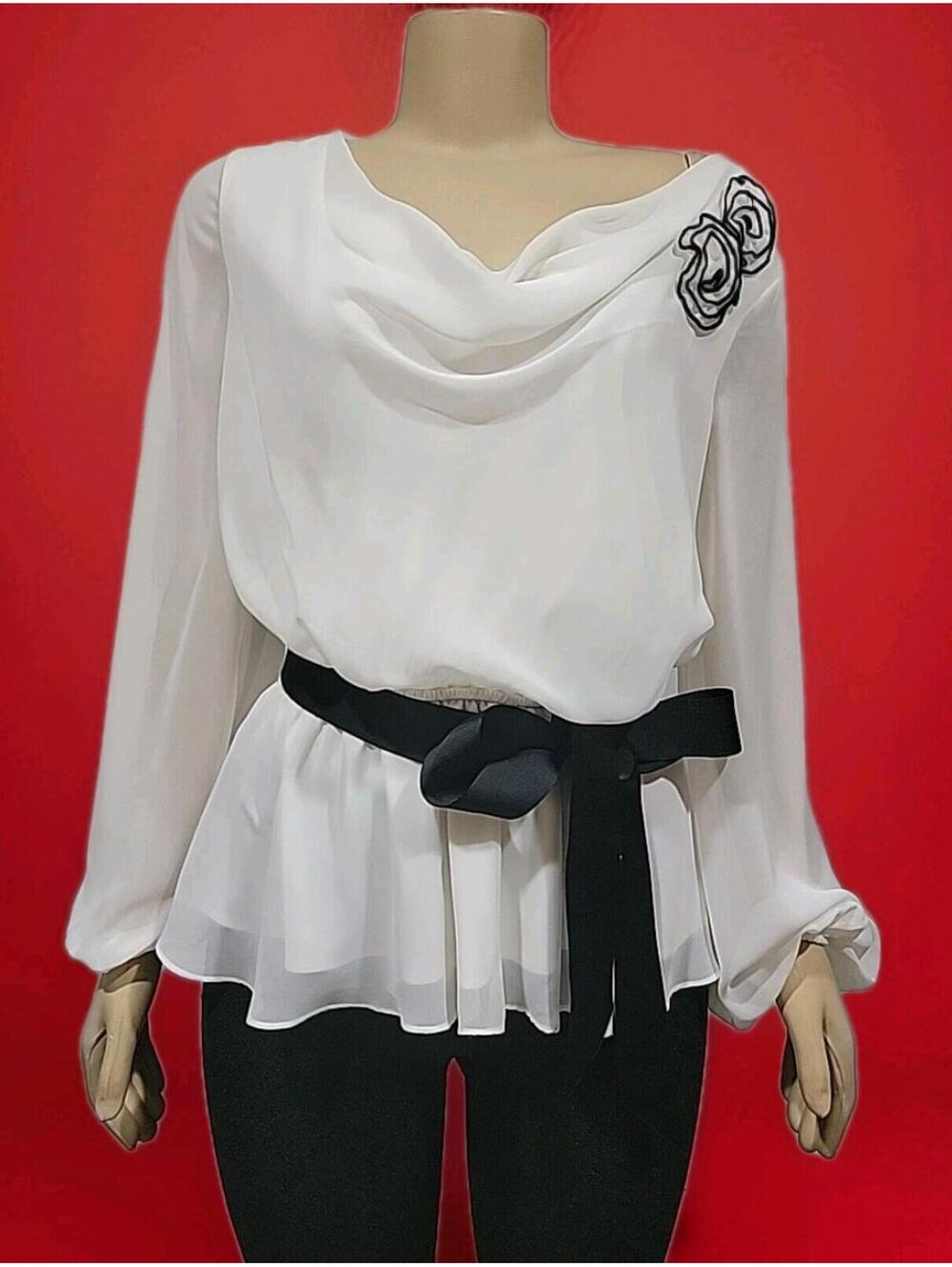 Victor Costa Women’s Blouse Top Medium White Applique black Peplum #C
